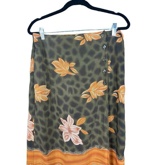 Marla Kim Wrap Maxi Skirt Olive Green & Rust Women Size Large Vintage - Picture 5 of 11
